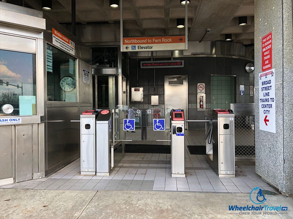 Accessible fare gate at AT&T Station in Philadelphia.