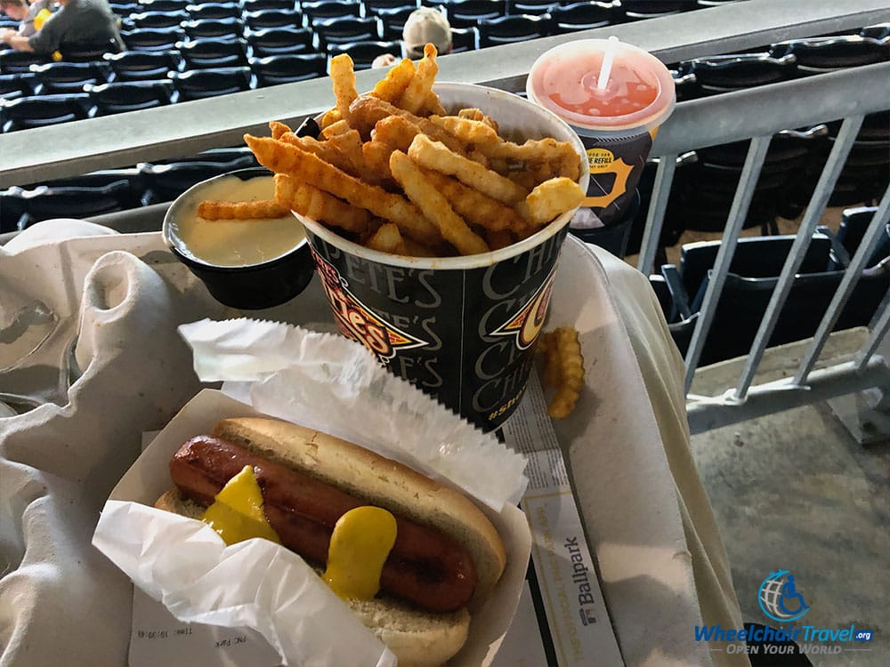 Jumbo hot dog, Crabfries and a soda for under $20.