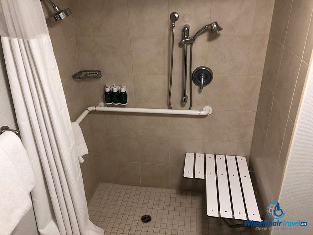 Roll-in shower at Courtyard by Marriott hotel.