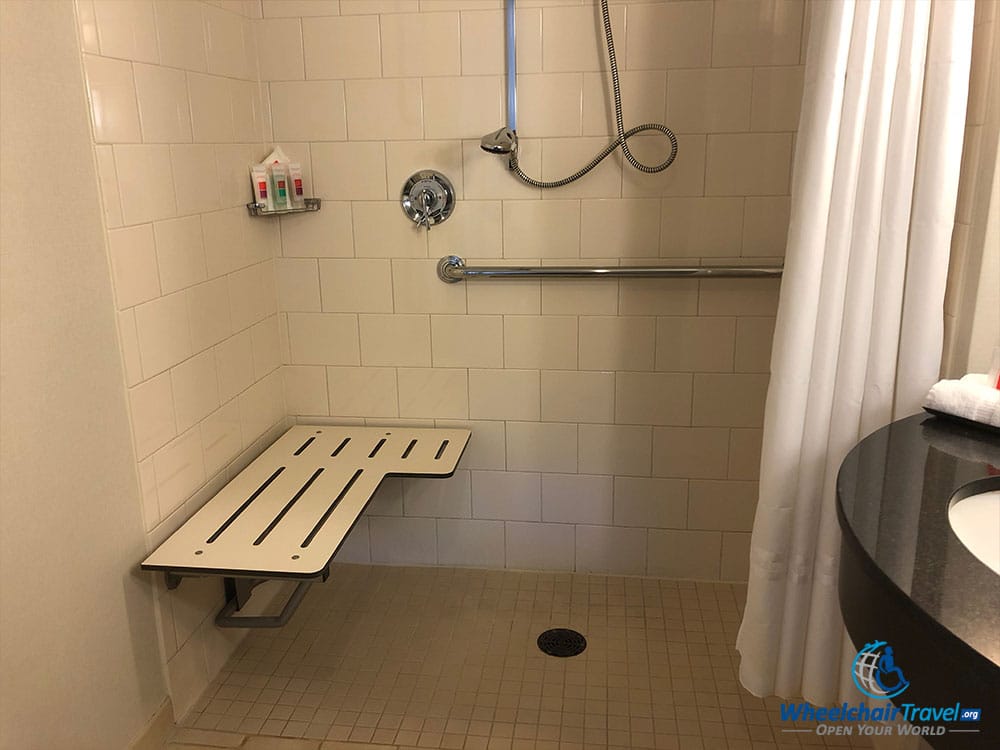 Wheelchair accessible roll-in shower at Loews Philadelphia Hotel.