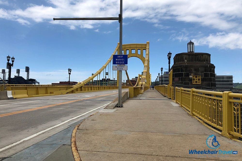 Accessible sidewalk across the Andy Warhol Bridge.