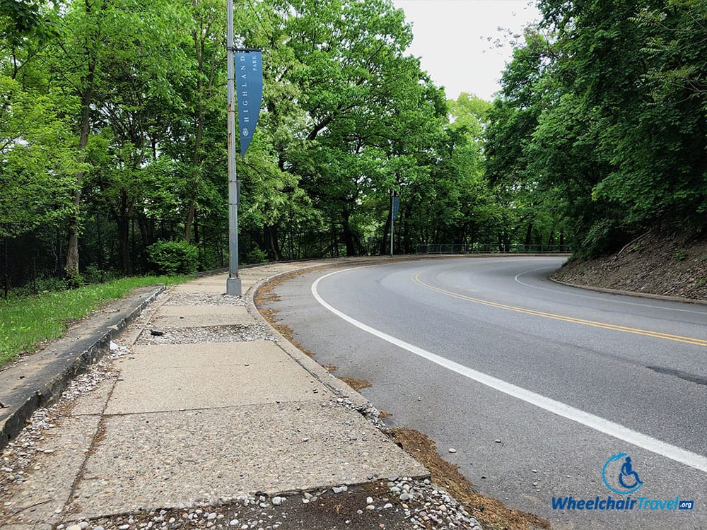 Badly broken sidewalk on Wild Pl., alongside the Pittsburgh Zoo.