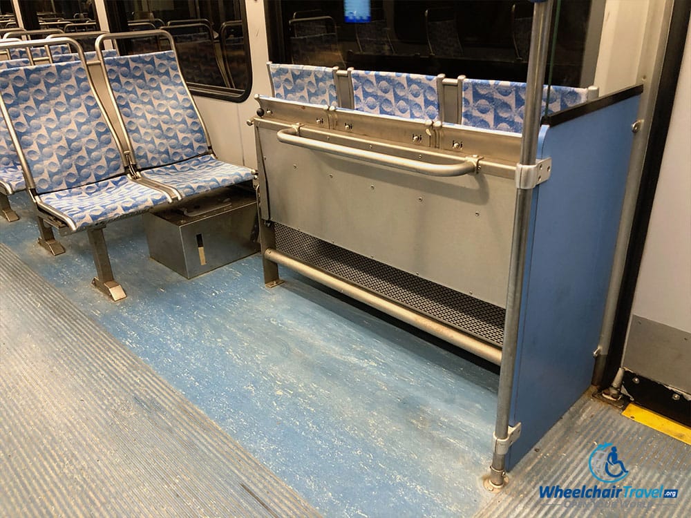 ADA wheelchair space on Pittsburgh light rail train.