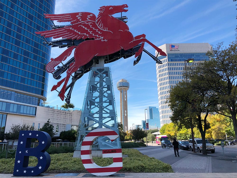 Rotating Pegasus sign outside the Omni Hotel.