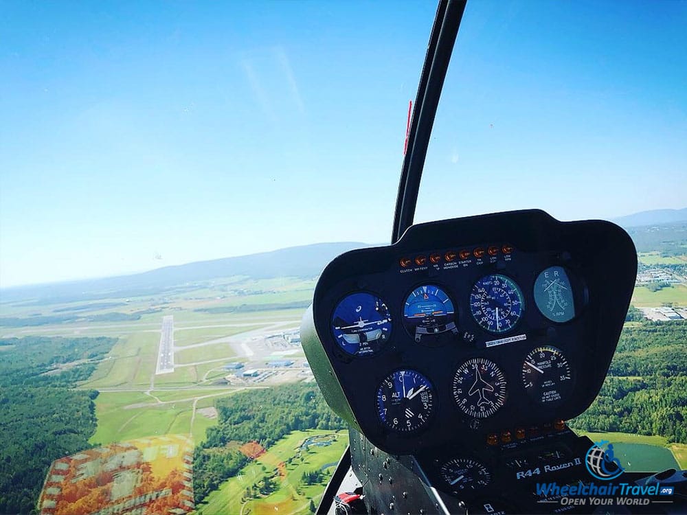 Helicopter landing approach into Québec City Airport.