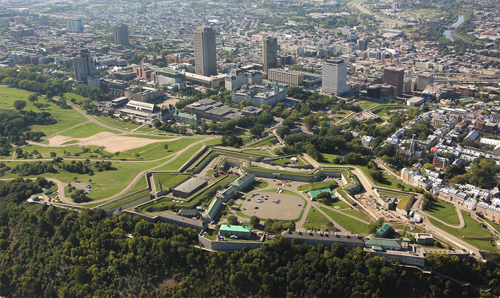 The Citadelle and Plains of Abraham seen from above.