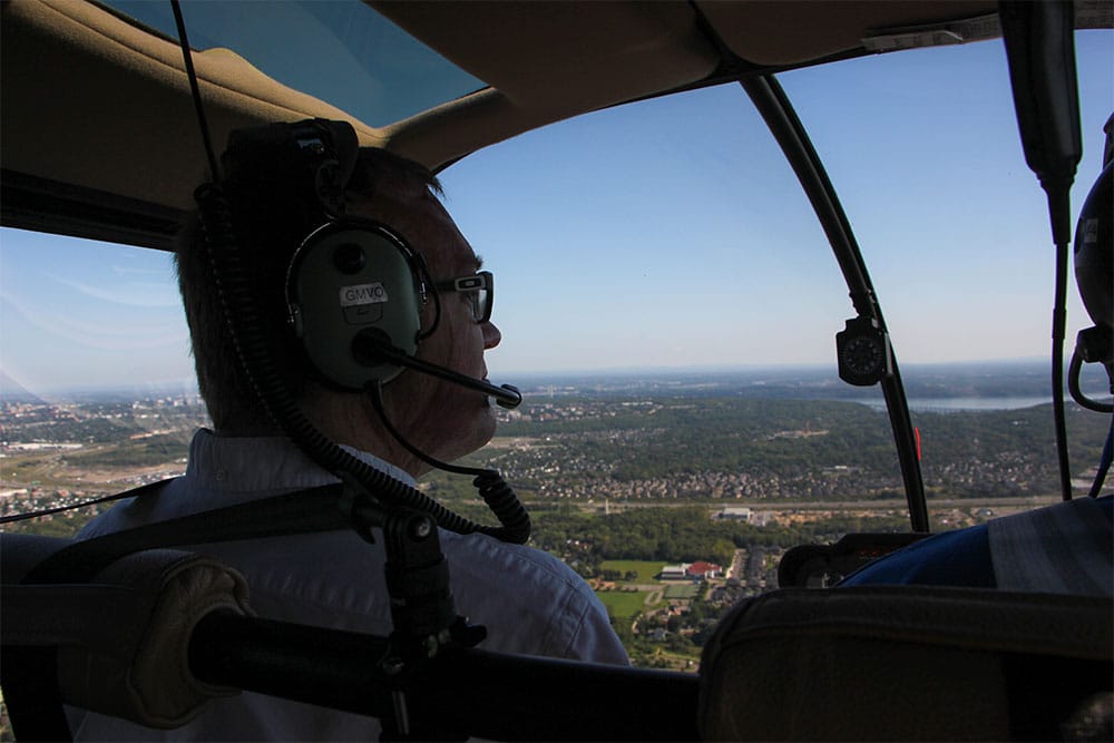 Tasking in the view from the front seat of the helicopter.