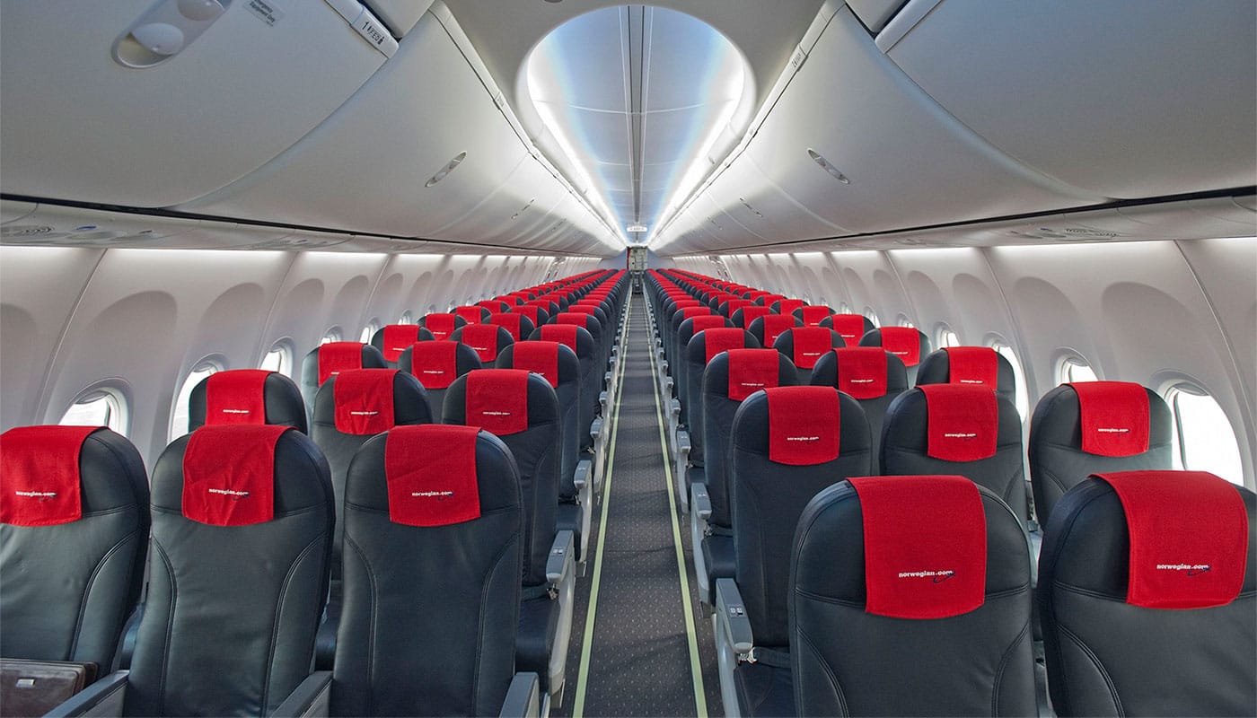 Seats on the Norwegian Airlines Boeing 737 MAX 8.