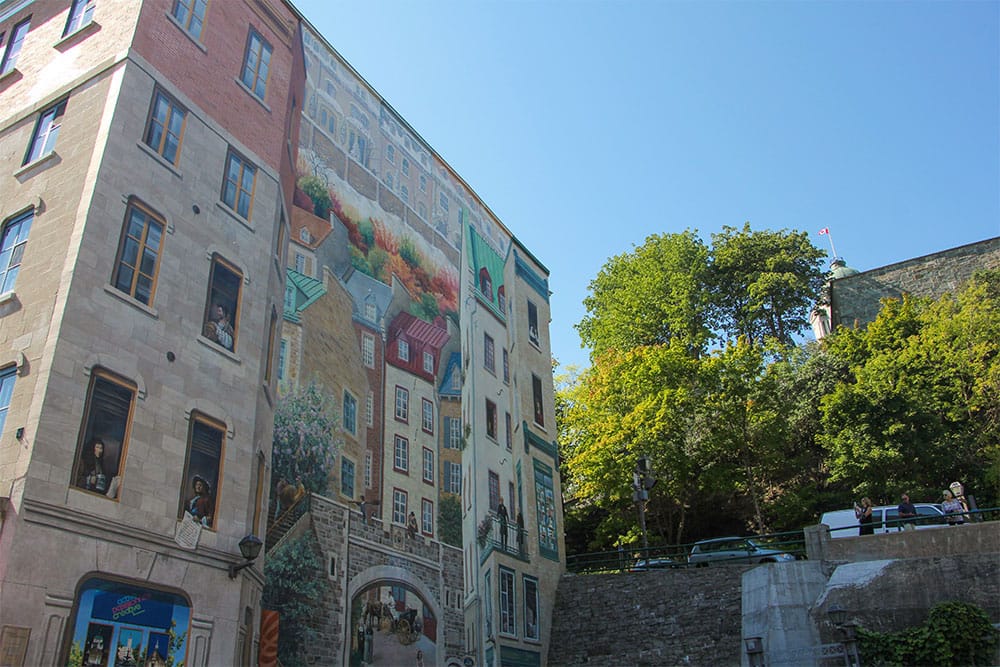 Mural painted on the side of a building in Old Quebec.