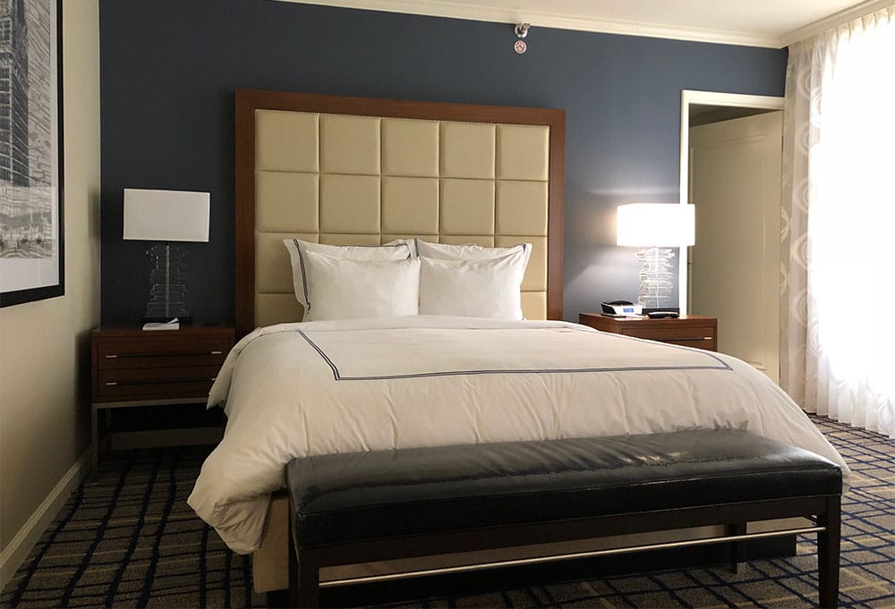 King size bed at The Adolphus Hotel.