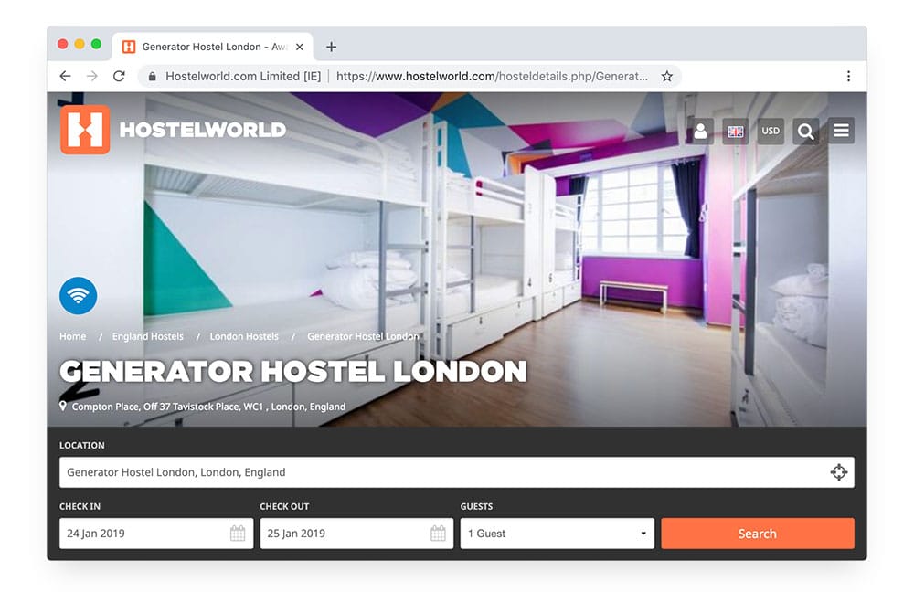 Generator Hostels reservations via Hostelworld.