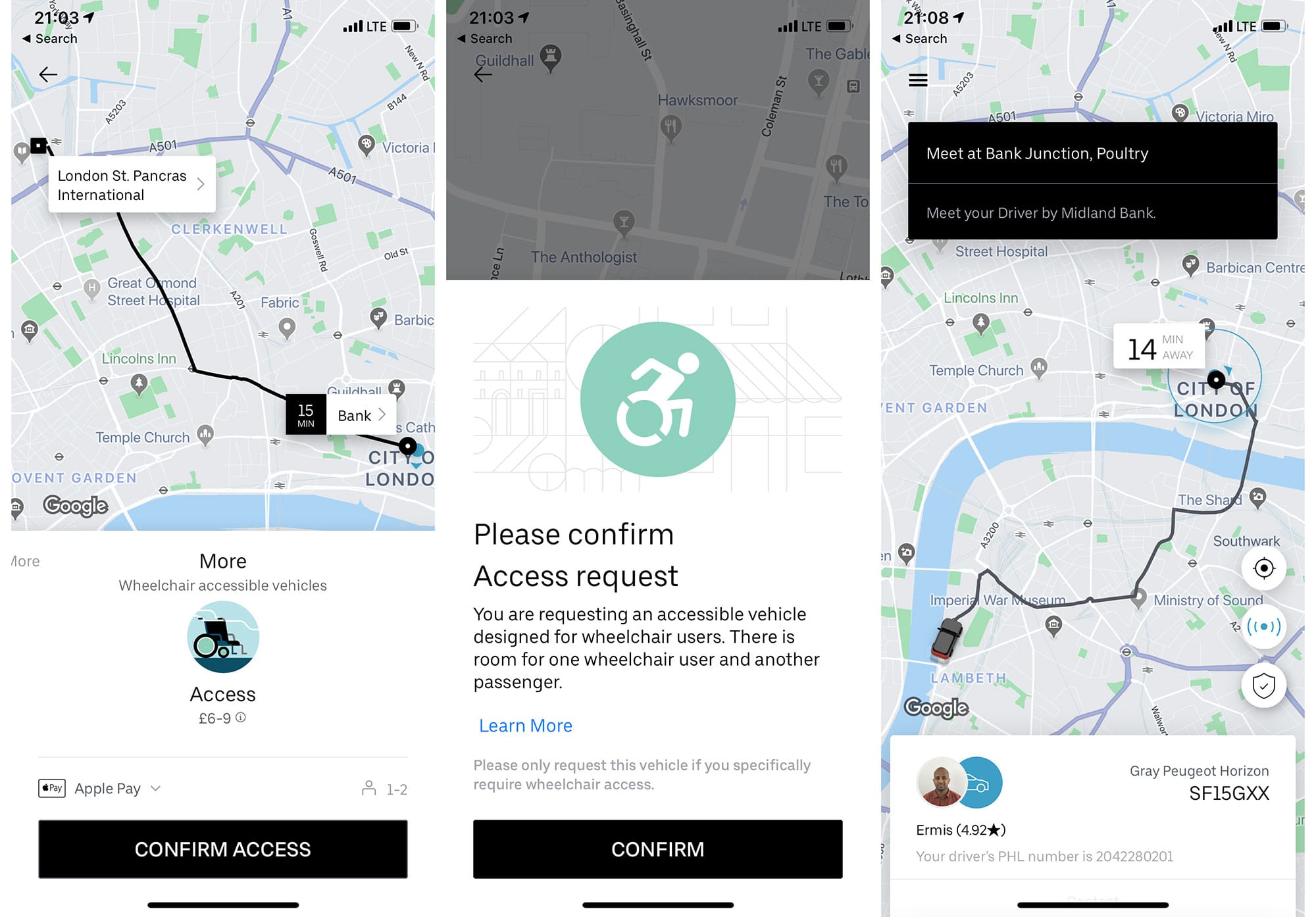 Reserving a wheelchair accessible Uber in London.