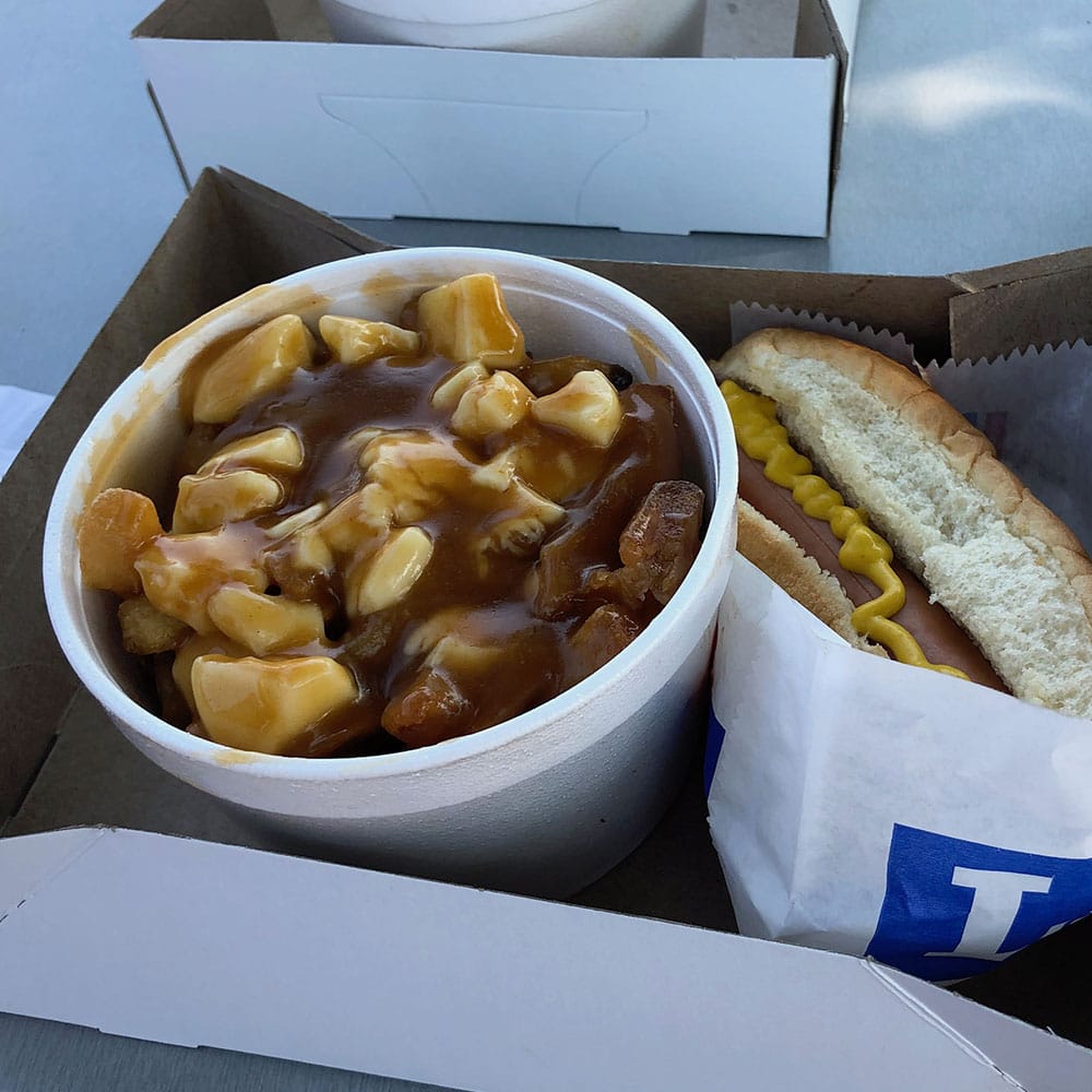 Food truck poutine + hot dog.