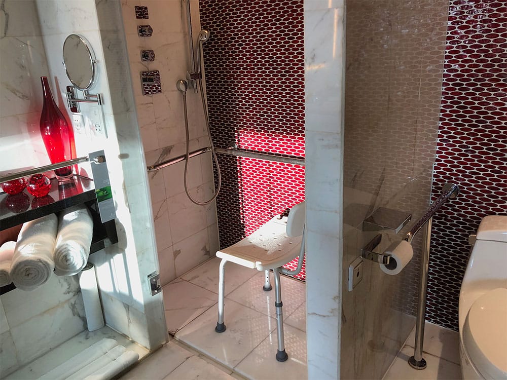 Wheelchair accessible roll-in shower.