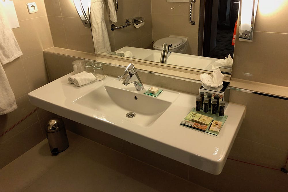 Wheelchair accessible bathroom sink.