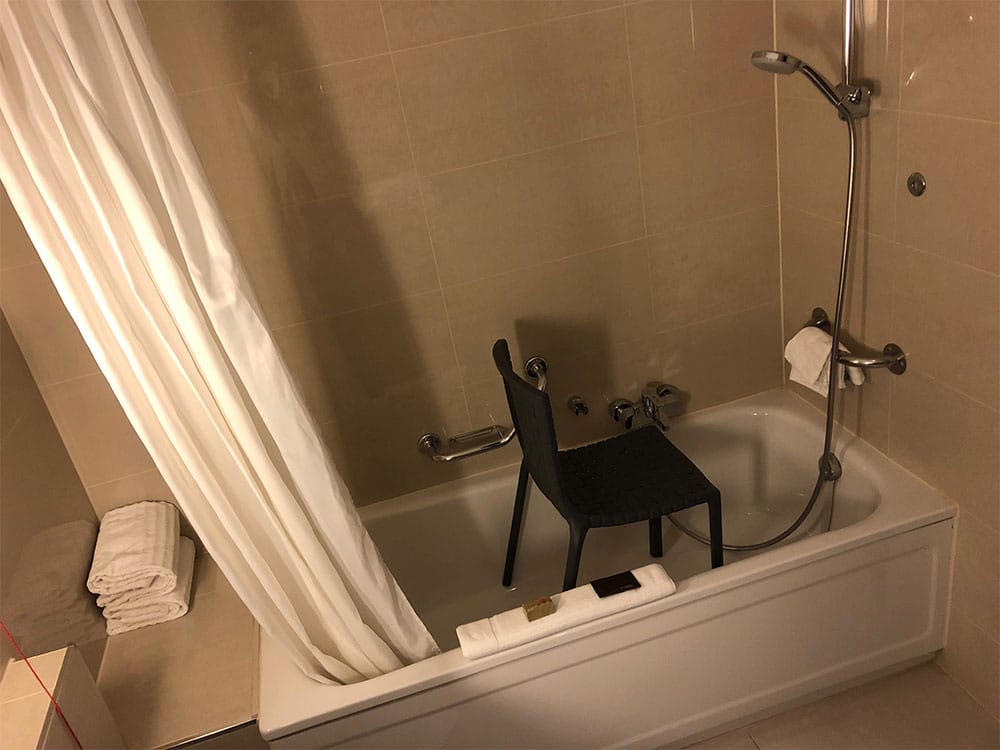 Bathtub in a disability accessible room at the Renaissance Brussels Hotel.