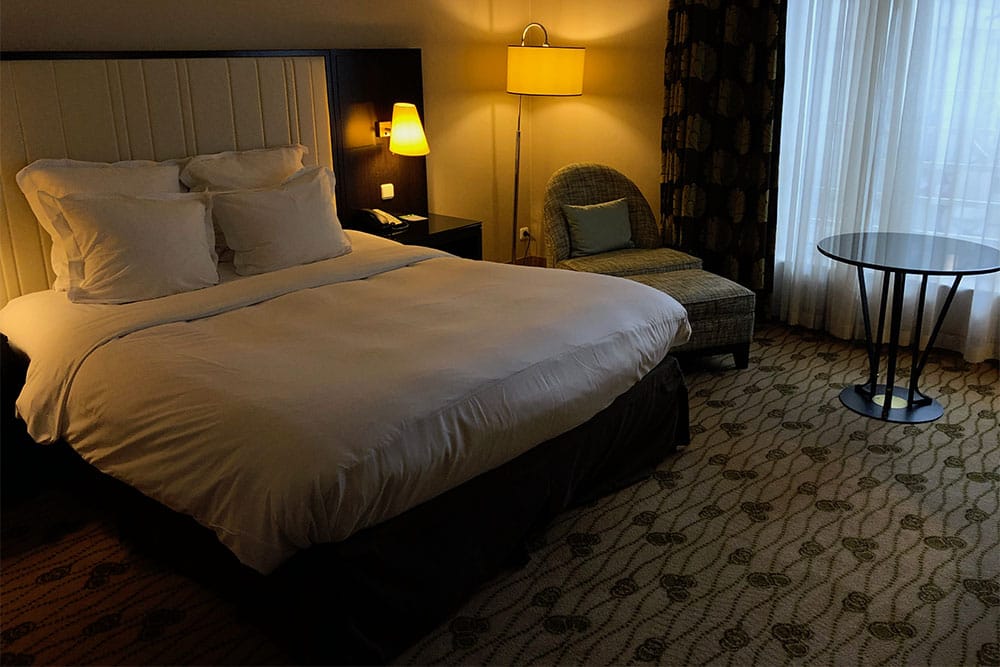 King size bed at Renaissance Brussels Hotel.