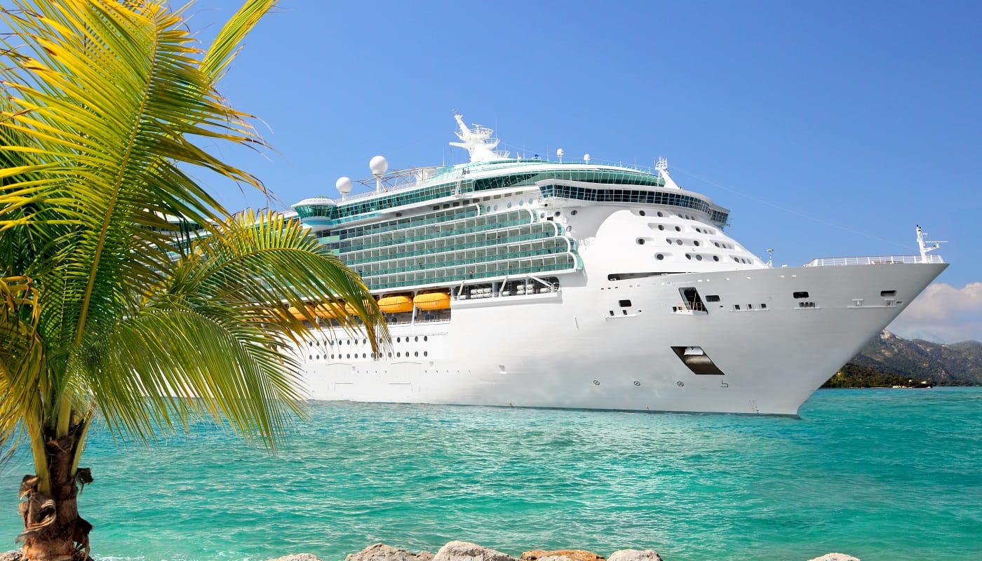 Cruise ship in a beach destination.