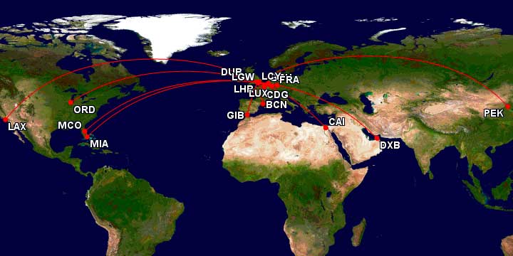 Map of my flights with British Airways.