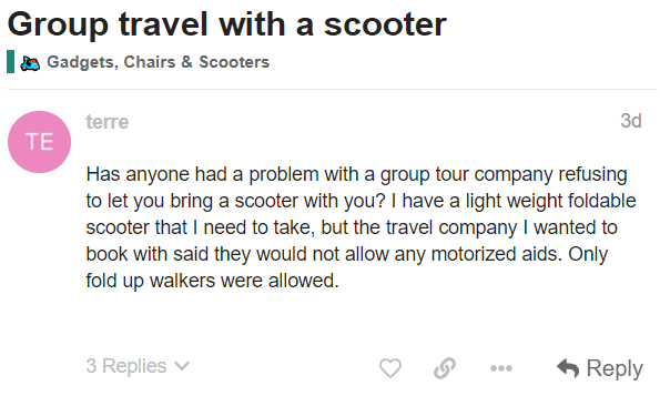 Screenshot of accessibleGO Travel Forum post.