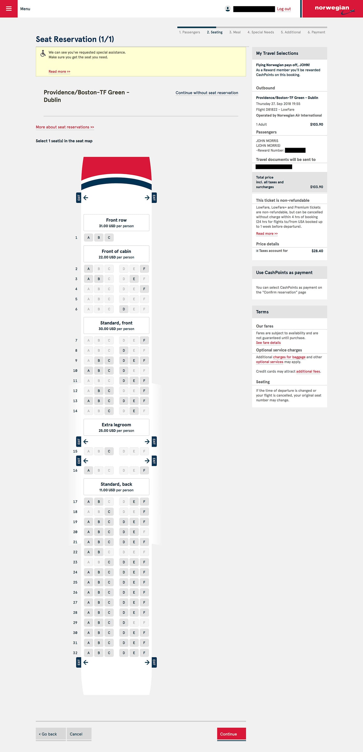 Norwegian Air seat map for Boeing 737 MAX 8.