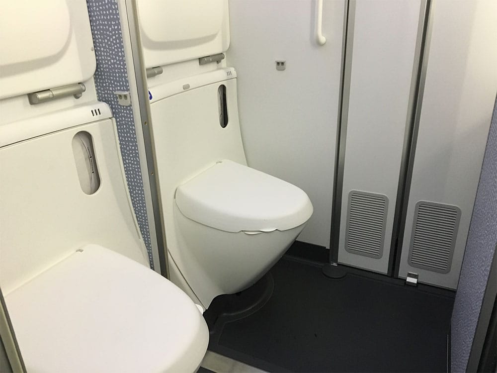 Wheelchair accessible lavatory on a Boeing 787 Dreamliner.