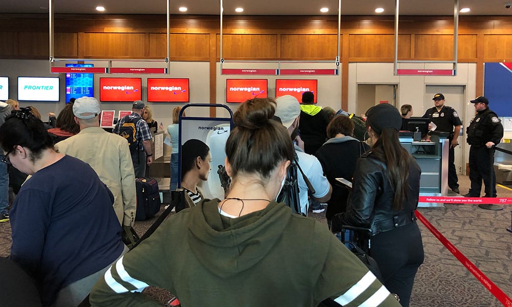 Norwegian Air check-in desk at Providence Airport.