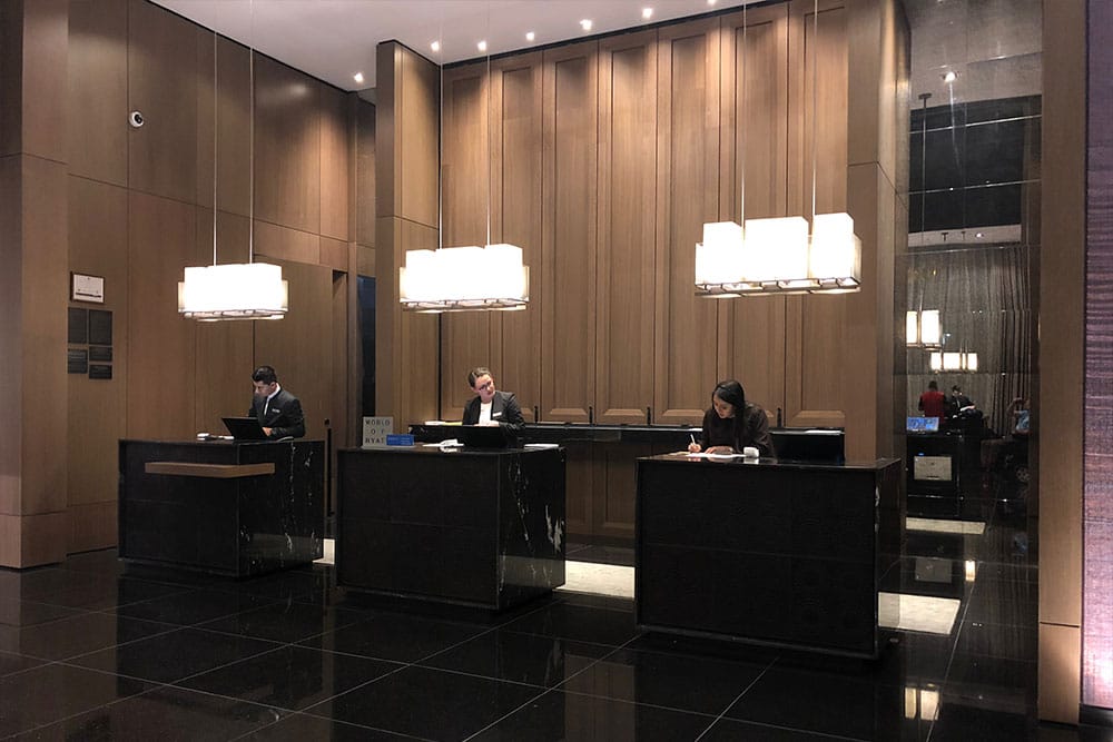 Grand Hyatt Bogota check-in desks.