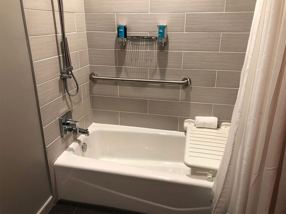 Handicap accessible bathtub at Aloft Hotel in Gainesville, FL.