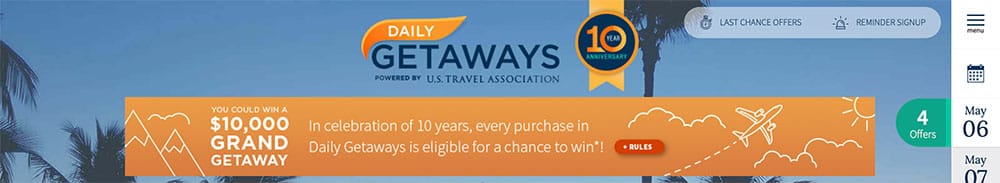 Screenshot of Daily Getaways website header.