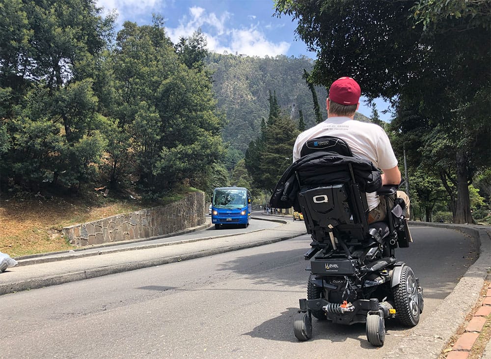 Wheelchair in street near Monserrate Hill.