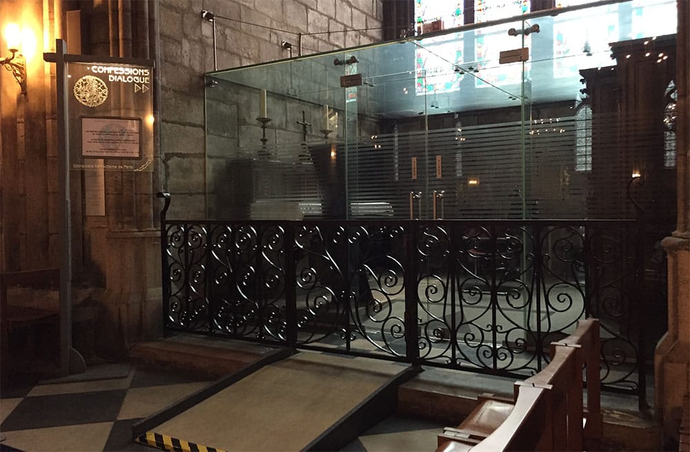 Wheelchair accessible confessional at Notre-Dame Cathedral.