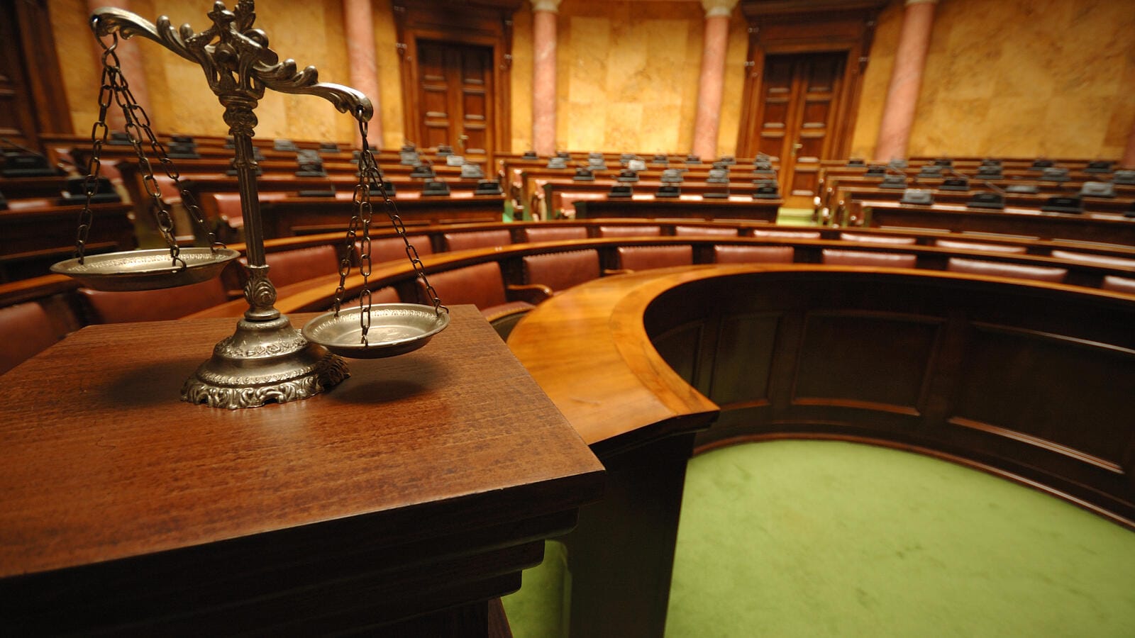 Stock photograph of Courthouse bench.