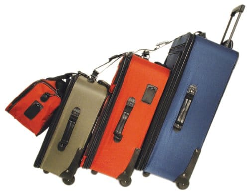 Straps allow stacking of multiple suitcases.