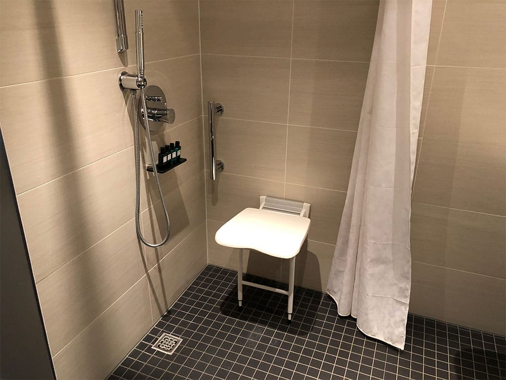 Roll-in shower at Sofitel Luxembourg Grand Ducal hotel.