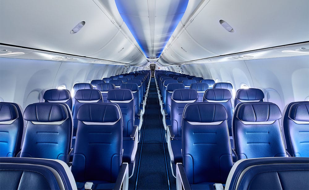 Interior of Southwest Airlines aircraft.