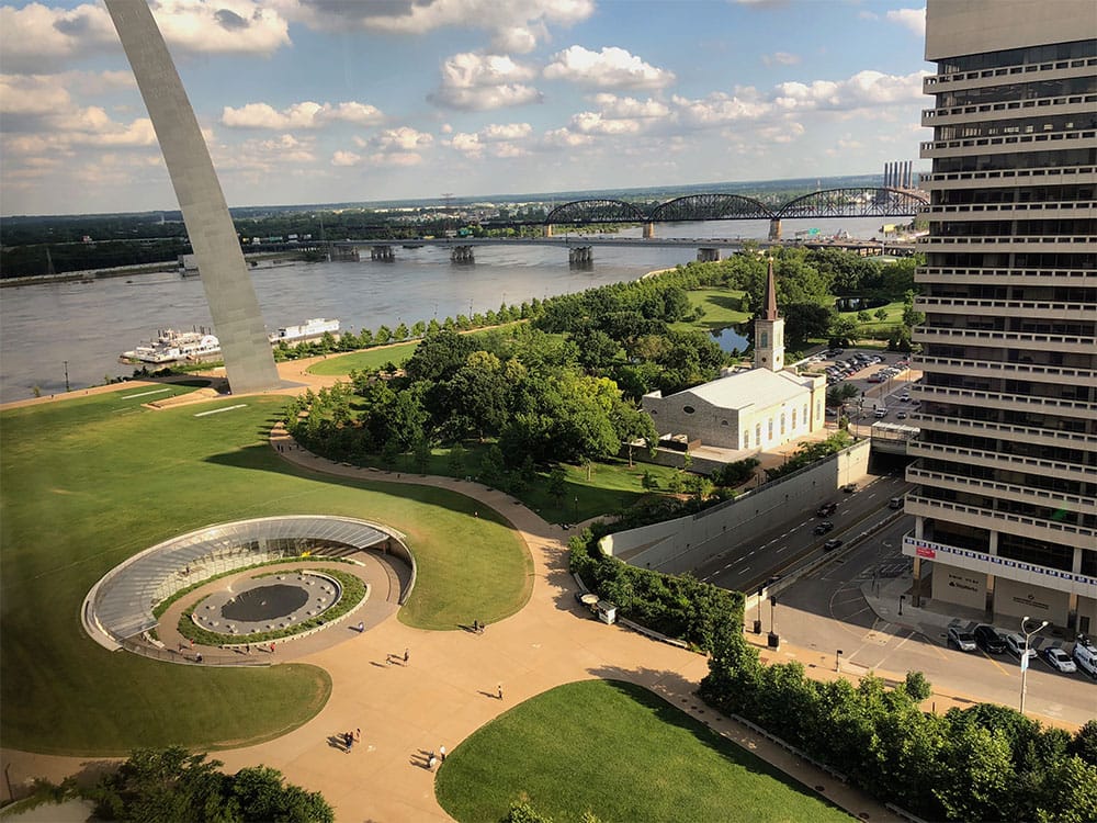 View of the St. Louis Arch from the hotel room window.