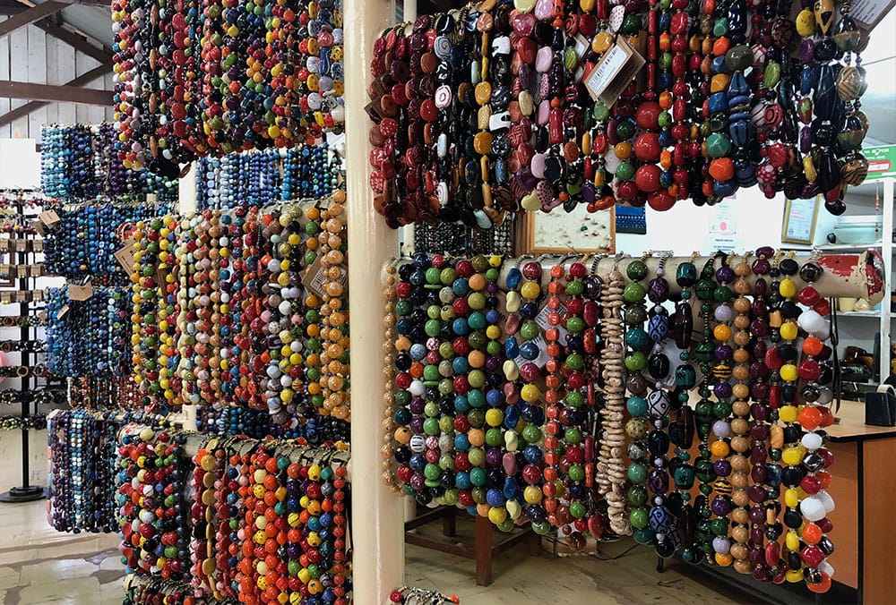 Kazuri bead necklaces in gift shop.