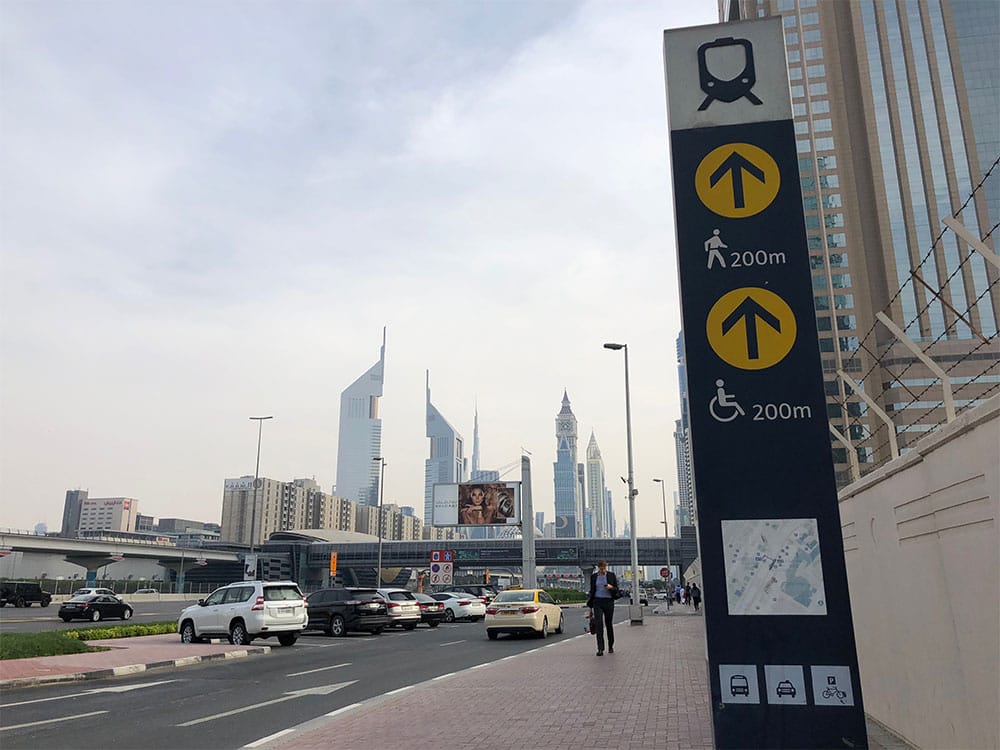 Looking towards Downtown Dubai and a metro station.