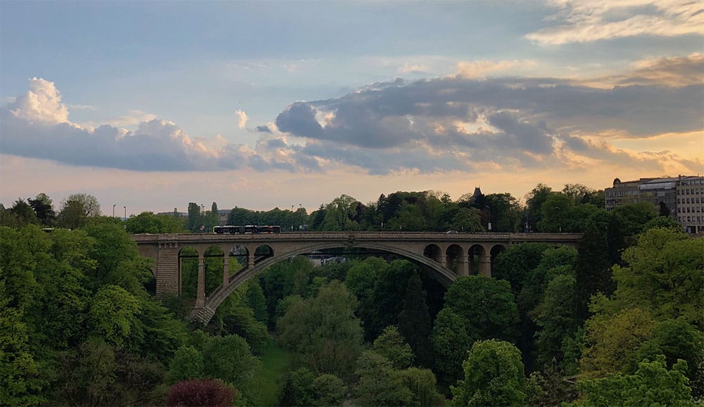 The Adolphe Bridge seen at sunset.