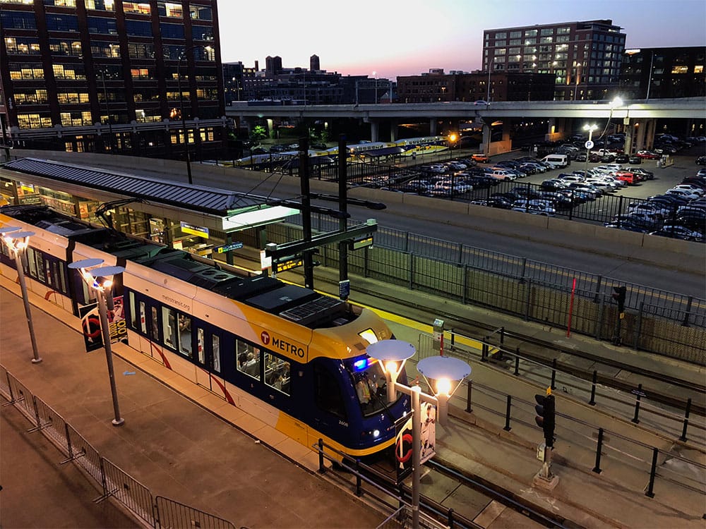 Minneapolis light rail station, seen from Target Field.