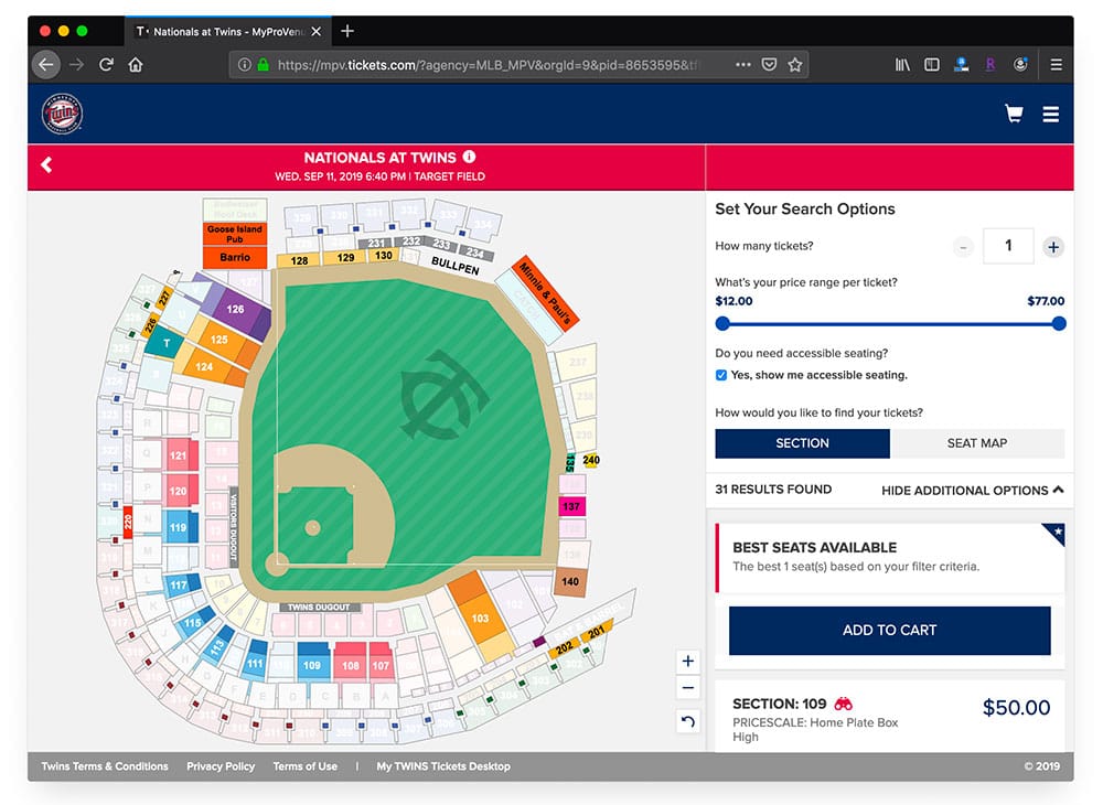 Minnesota Twins online ticketing system.