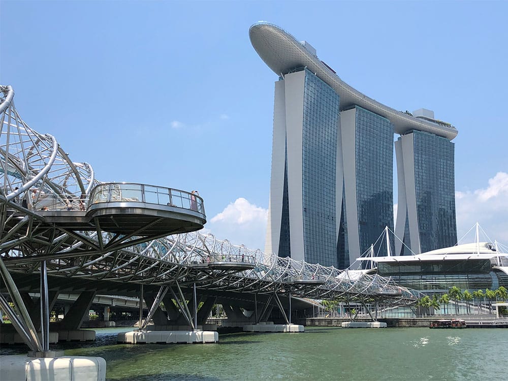 Helix Bridge in front of Marina Bay Sands.