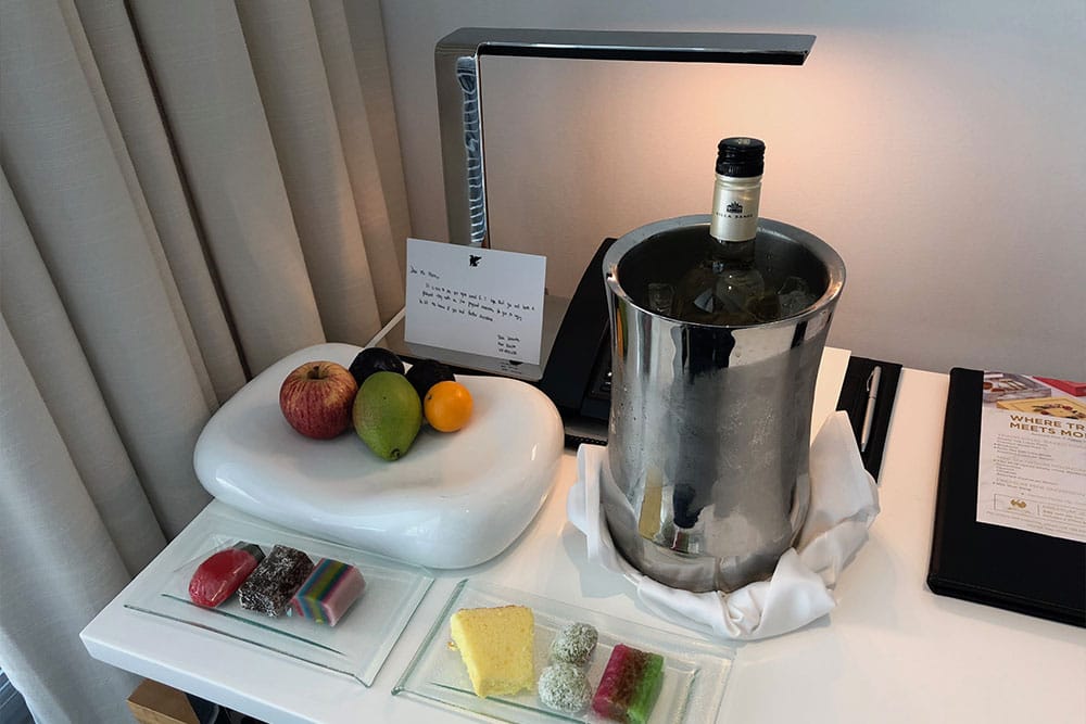 Welcome amenity delivered after check-in.