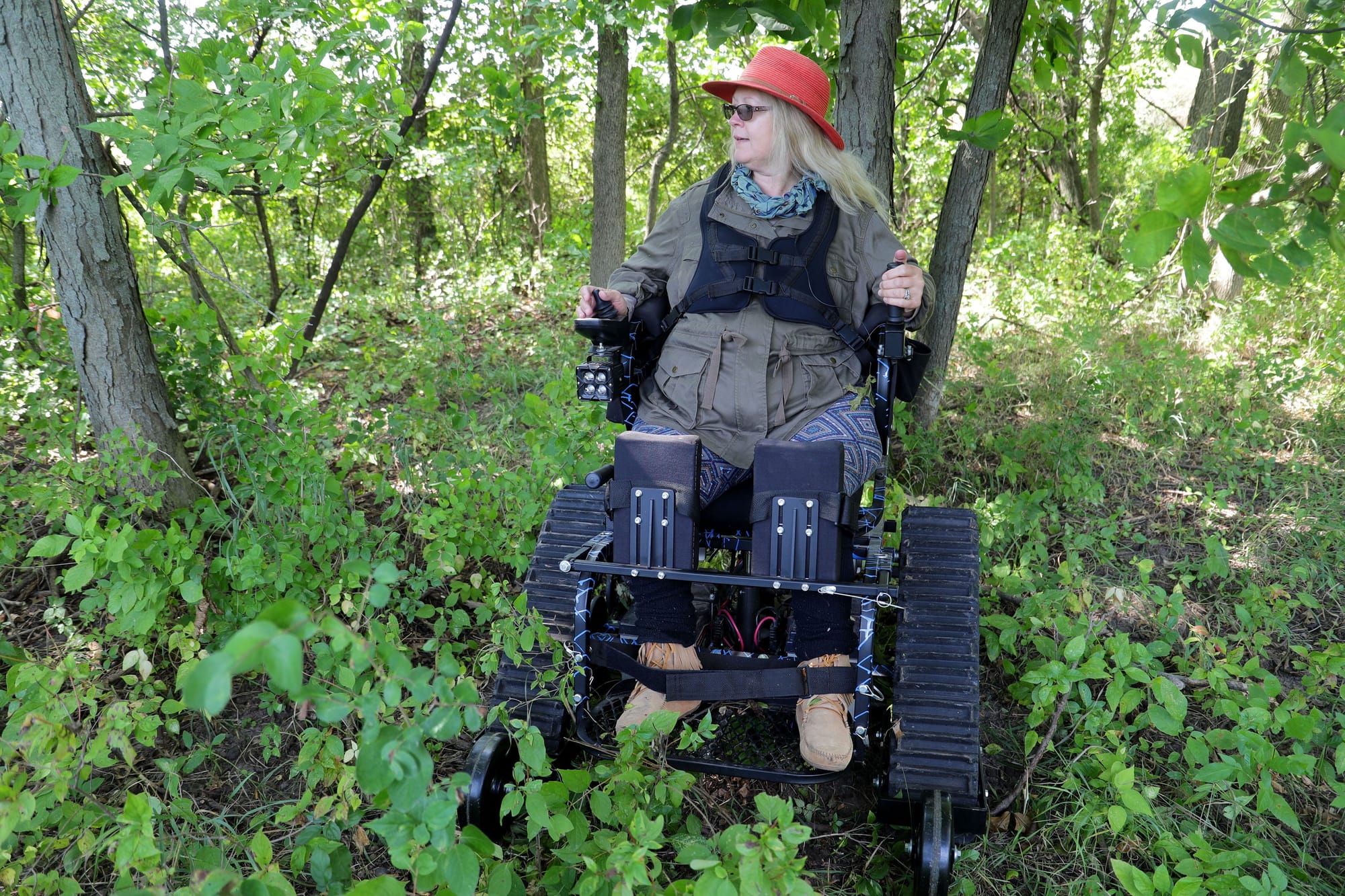 AAW Trackchair in wooded area.