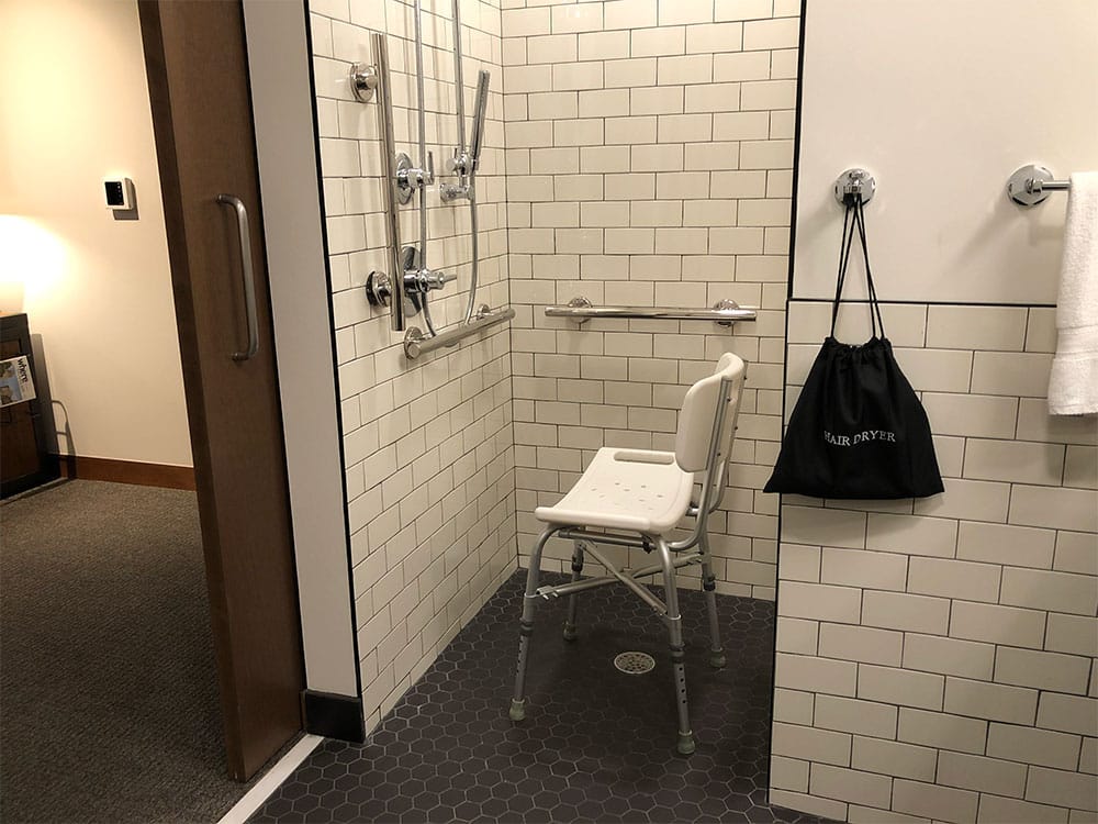 Transfer type accessible shower at The Last Hotel St. Louis.