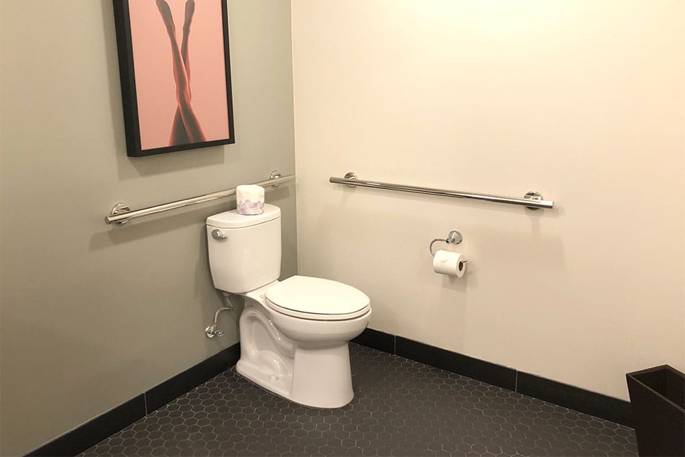 ADA accessible toilet with grab bars.