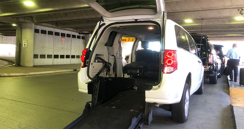 Lyft Access van with wheelchair ramp at Boston Logan Airport.