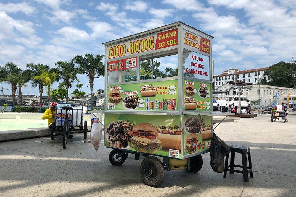 Hamburger, hot dog and sausage cart.