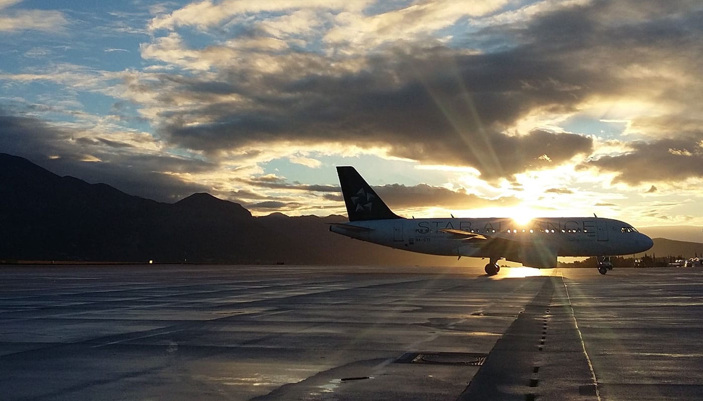 Airplane parked at airport.